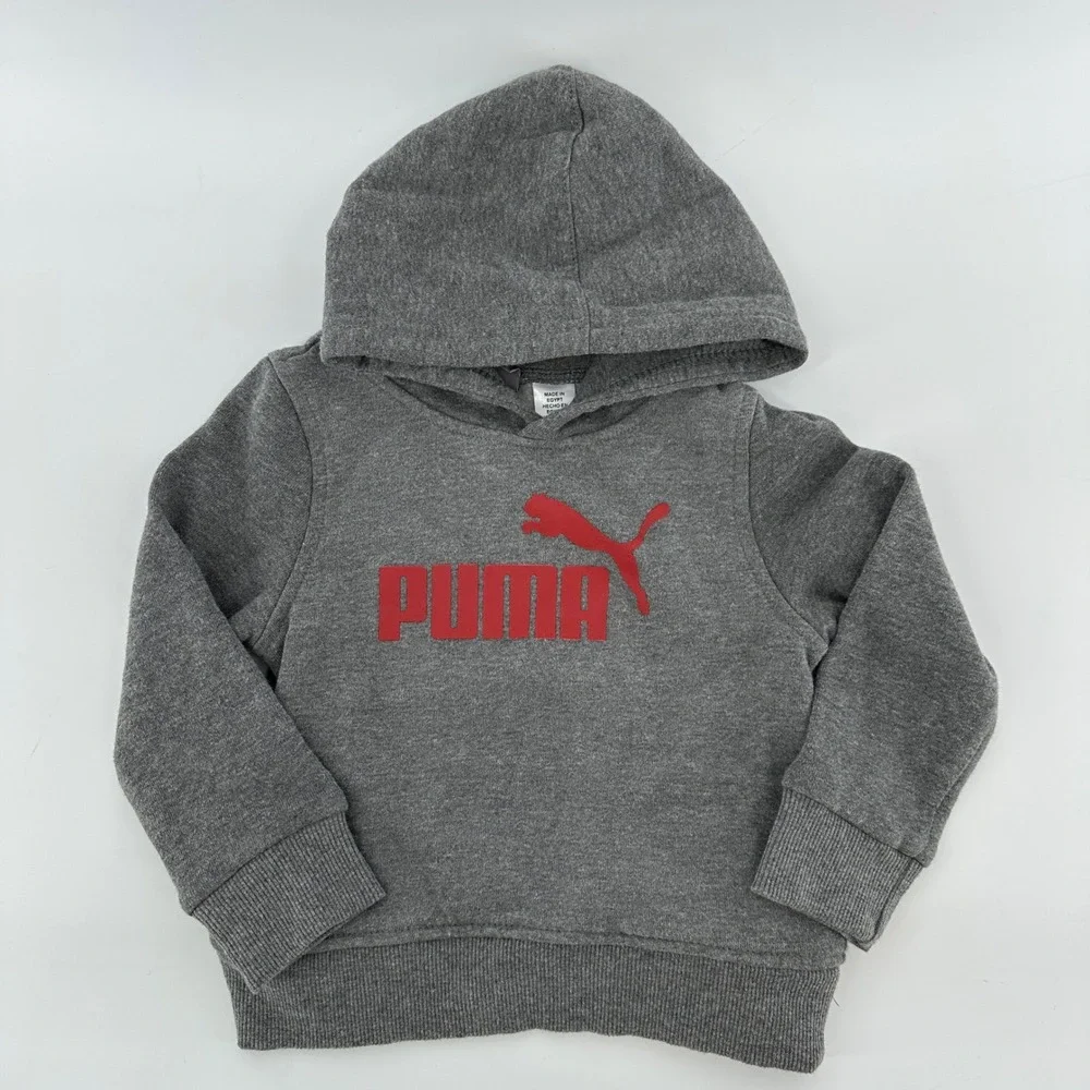 Puma Toddler Boys 18M Heather Gray Red Logo Hoodie and Joggers Tracksuit Set - Picture 2 of 11